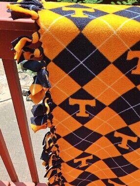 Handmade University Of Tennessee Orange and Black Argyle Fringe Throw Blanket